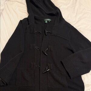 Lauren Ralph Lauren Black Hooded Toggle Cardigan Sweater